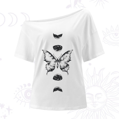 Purplehecate Lunar Butterfly Phases One Shoulder T-Shirt