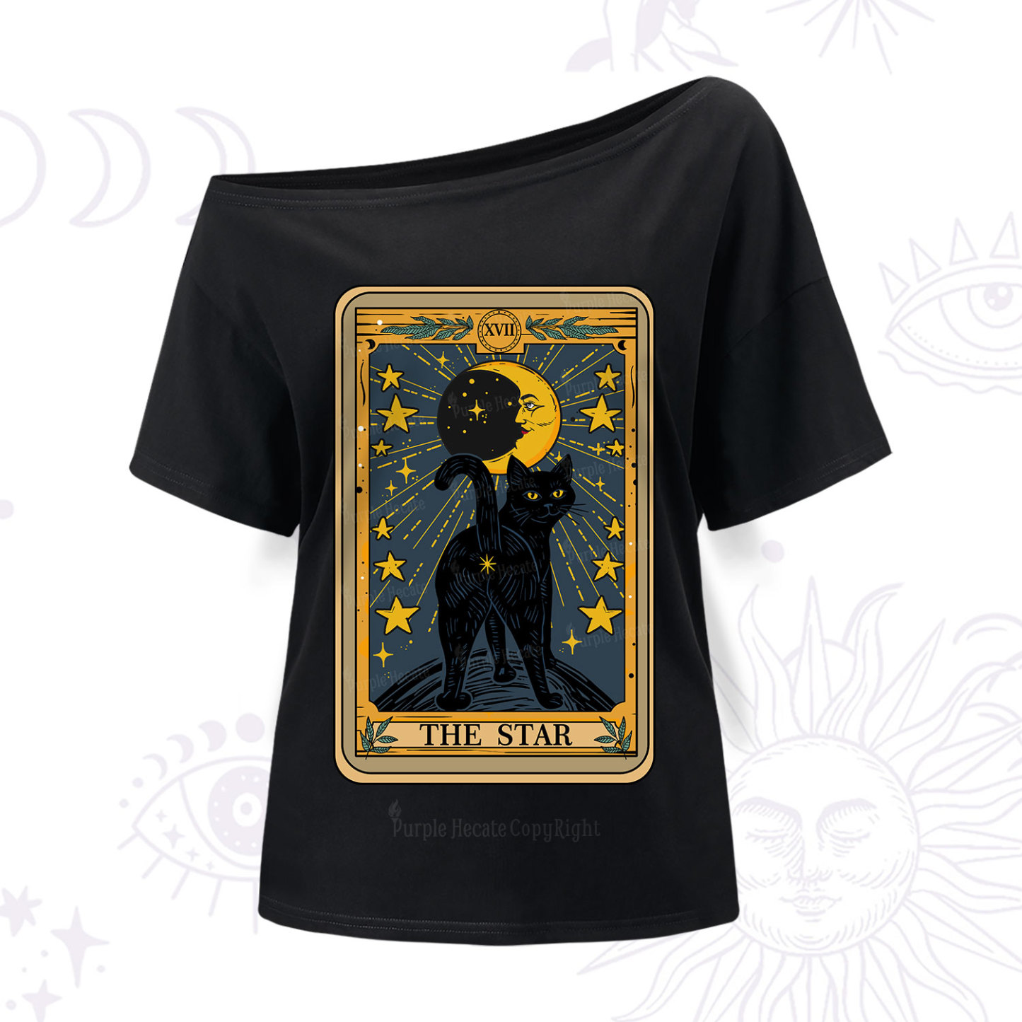 Purplehecate The Star Tarot Cat One Shoulder T-Shir