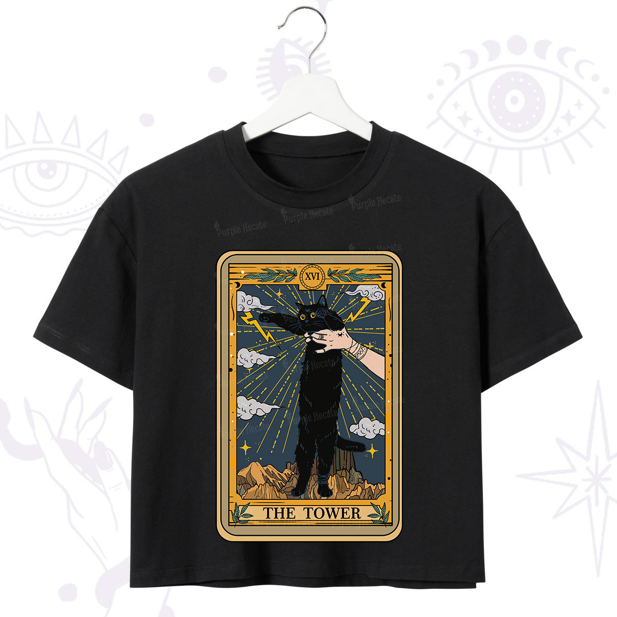 Purplehecate The Tower Cats Tarot Crop T-Shirt