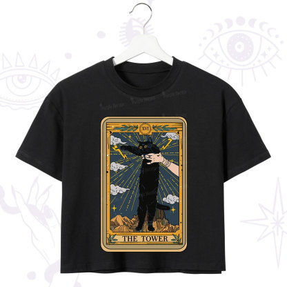 Purplehecate The Tower Cats Tarot Crop T-Shirt