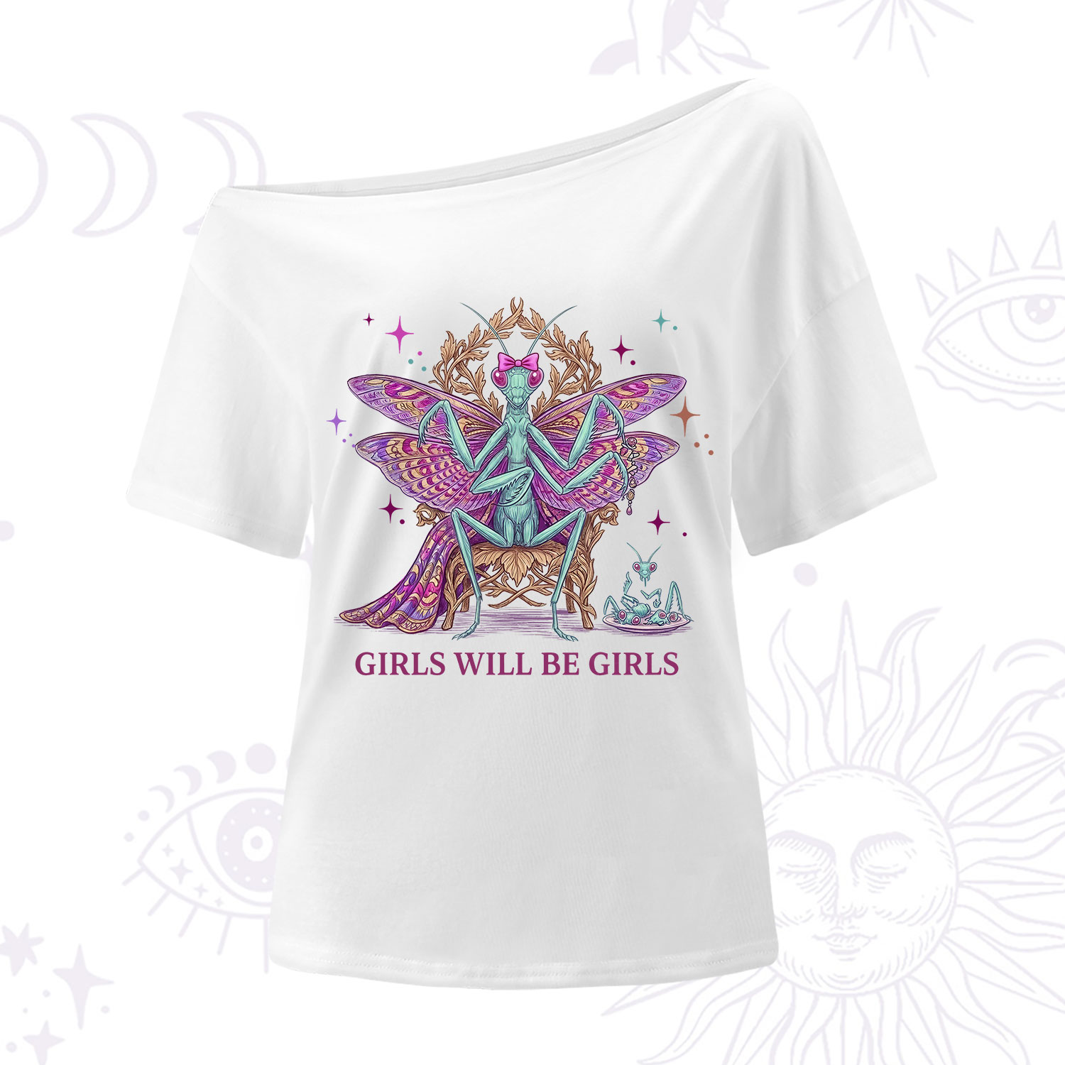 Purplehecate Girls Will Be Girls Mantis Queen One Shoulder T-Shirt