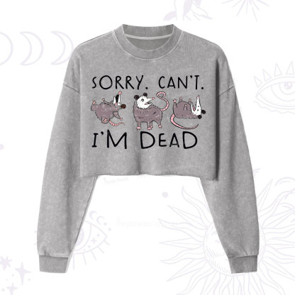 Purplehecate Funny Possum Sorry I Can't I'm Dead Cropped Washed Sweatshirt
