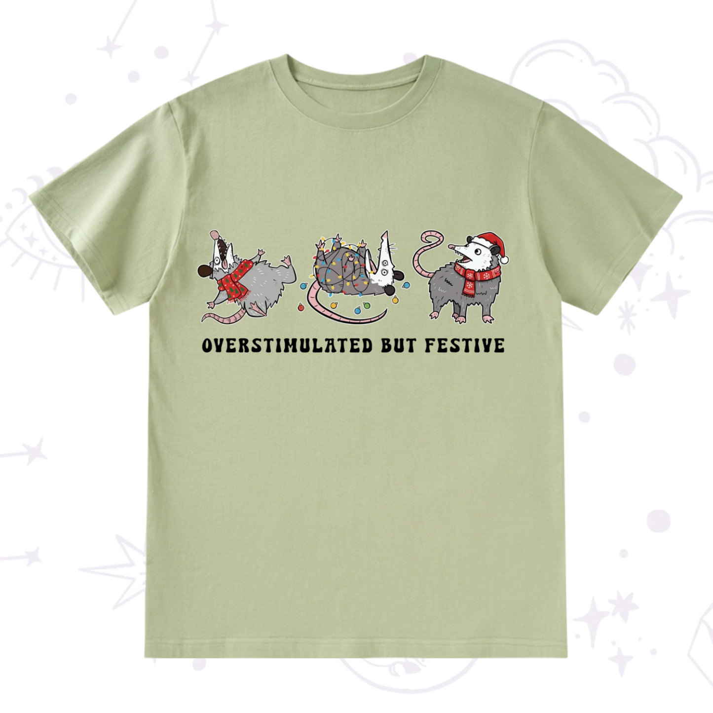 Purplehecate Overstimulated But Festive Possum Christmas T-Shirt