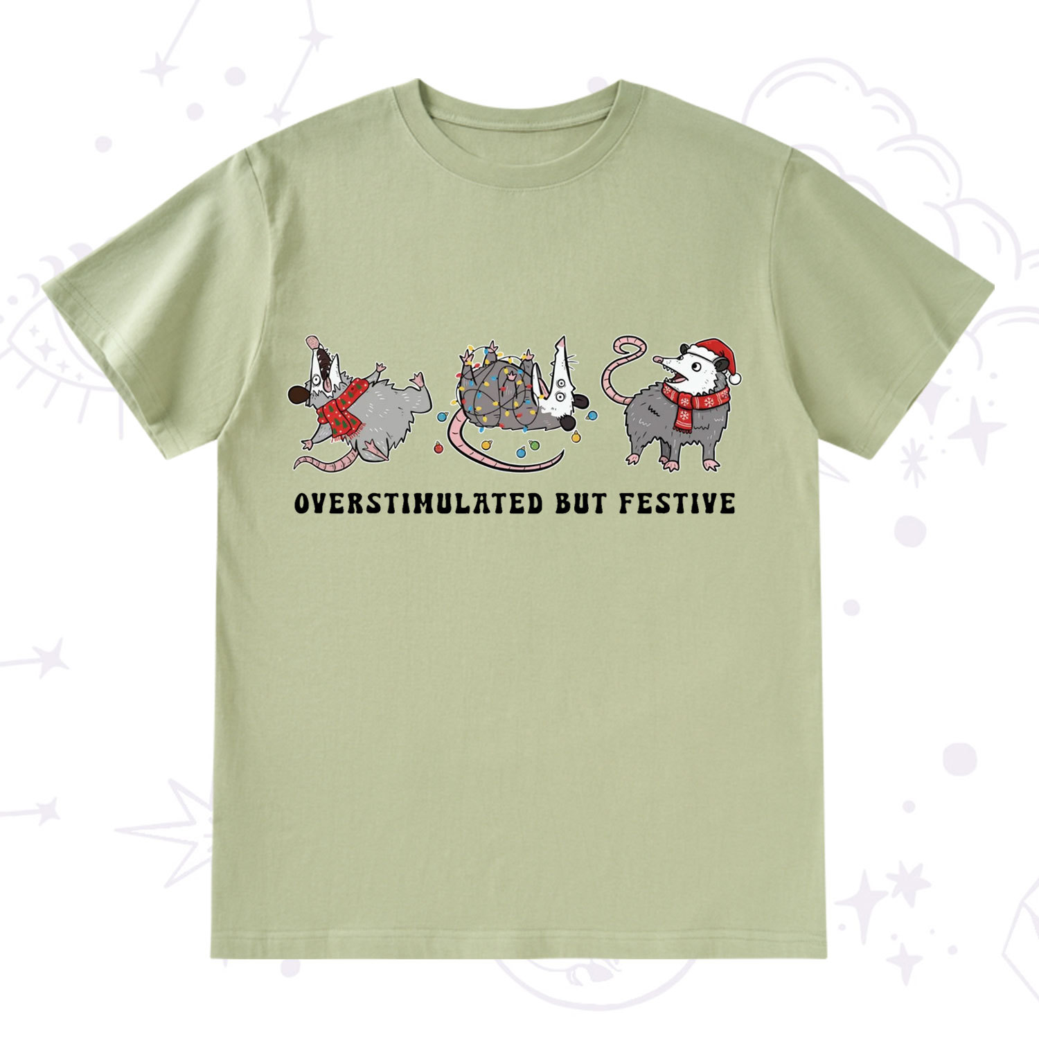 Purplehecate Overstimulated But Festive Possum Christmas T-Shirt