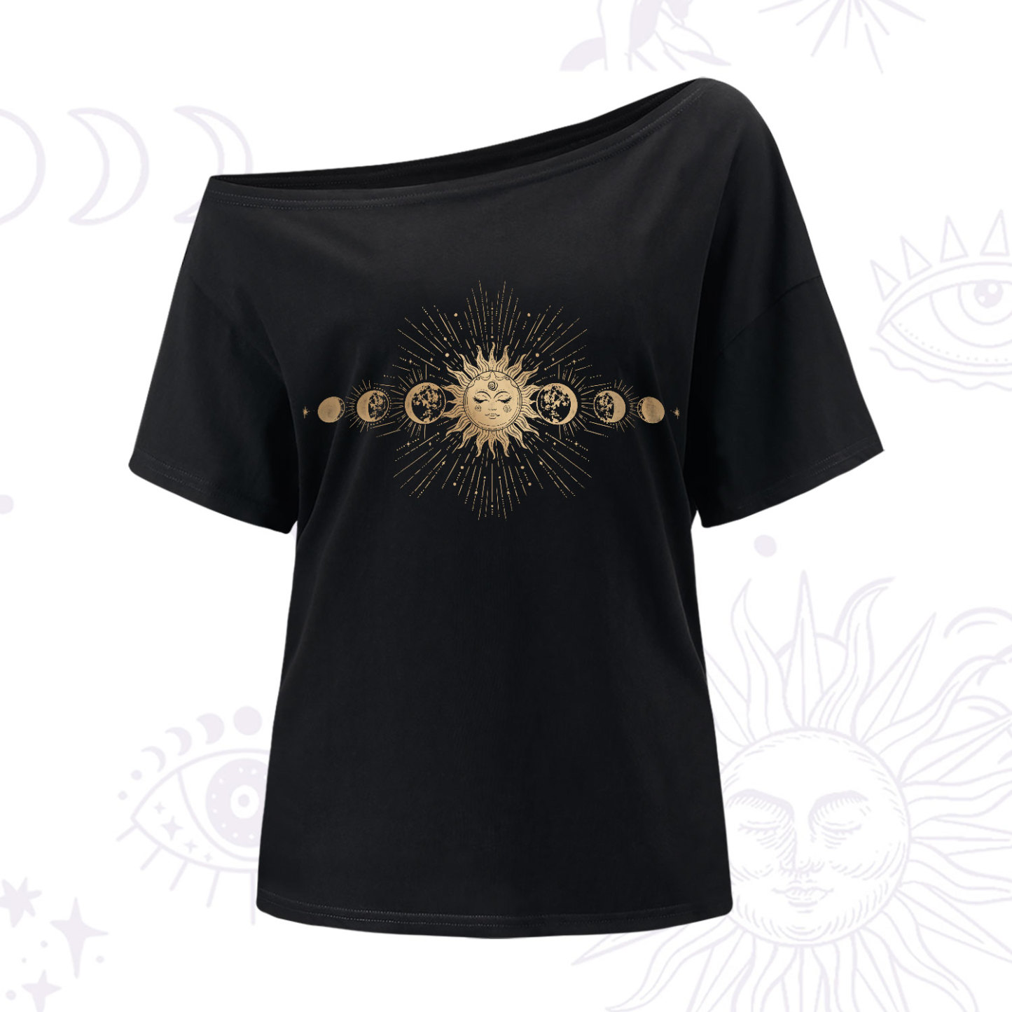 Purplehecate Mystical Moon And Sun One-Shoulder T-Shirt