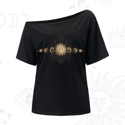 Purplehecate Mystical Moon And Sun One-Shoulder T-Shirt