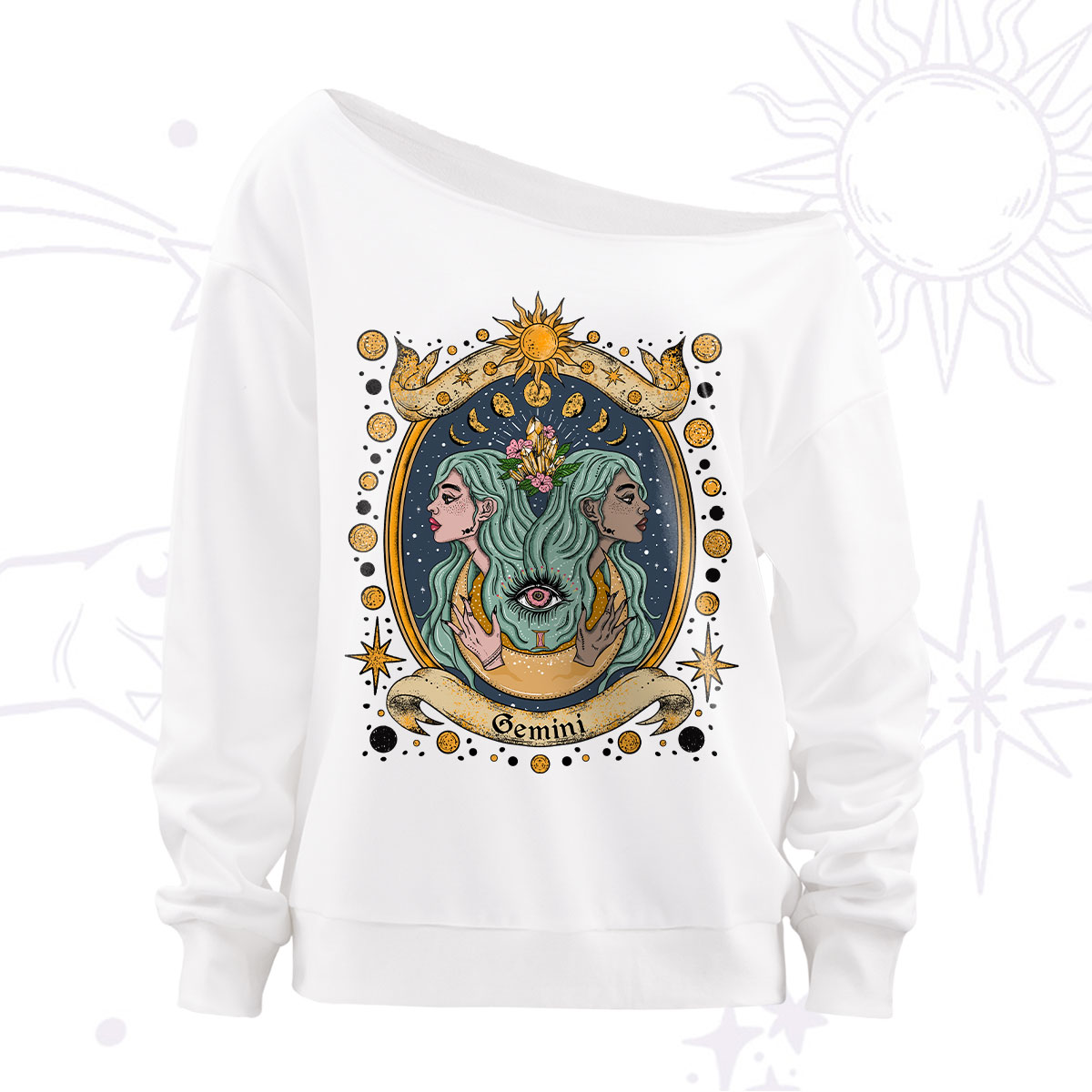 Purplehecate Celestial Gemini Zodiac Off The Shoulder Sweatshirt