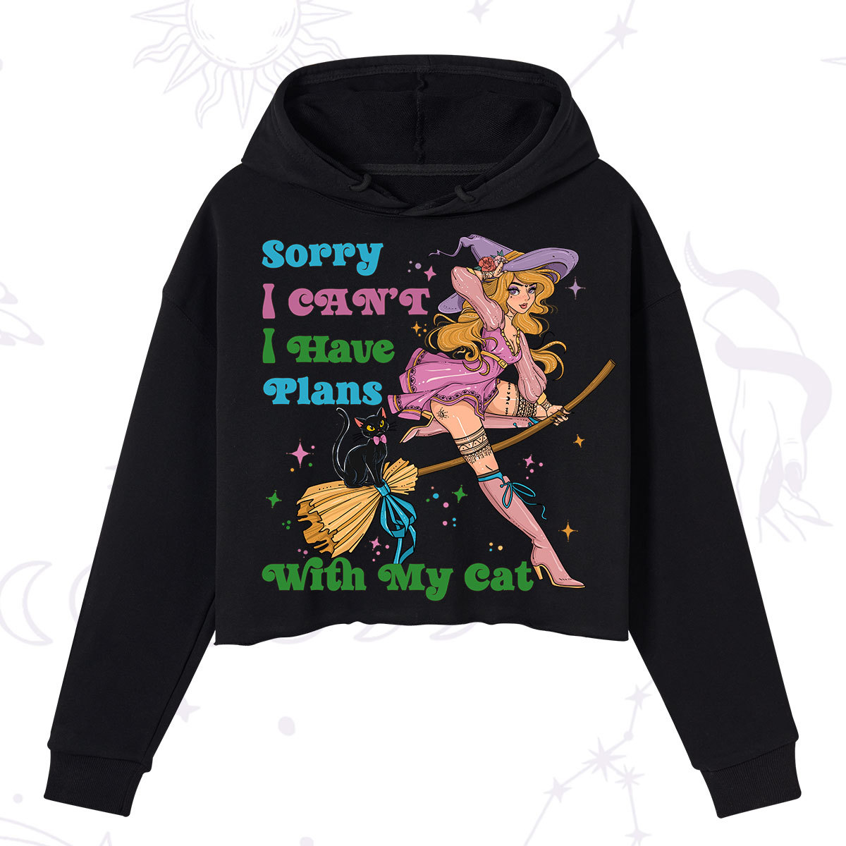 Purplehecate Sorry I Can’t I Have Plans With My Cat Crop Hoodie
