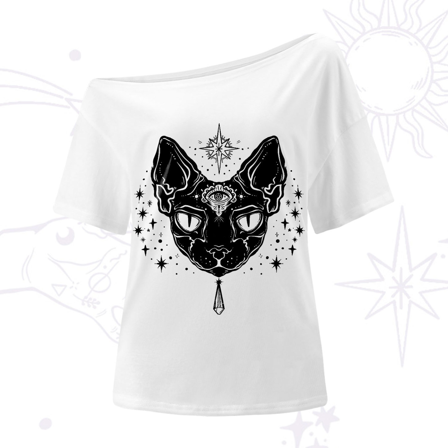 Purplehecate Three Eyed Sphynx Cat One-Shoulder T-Shirt