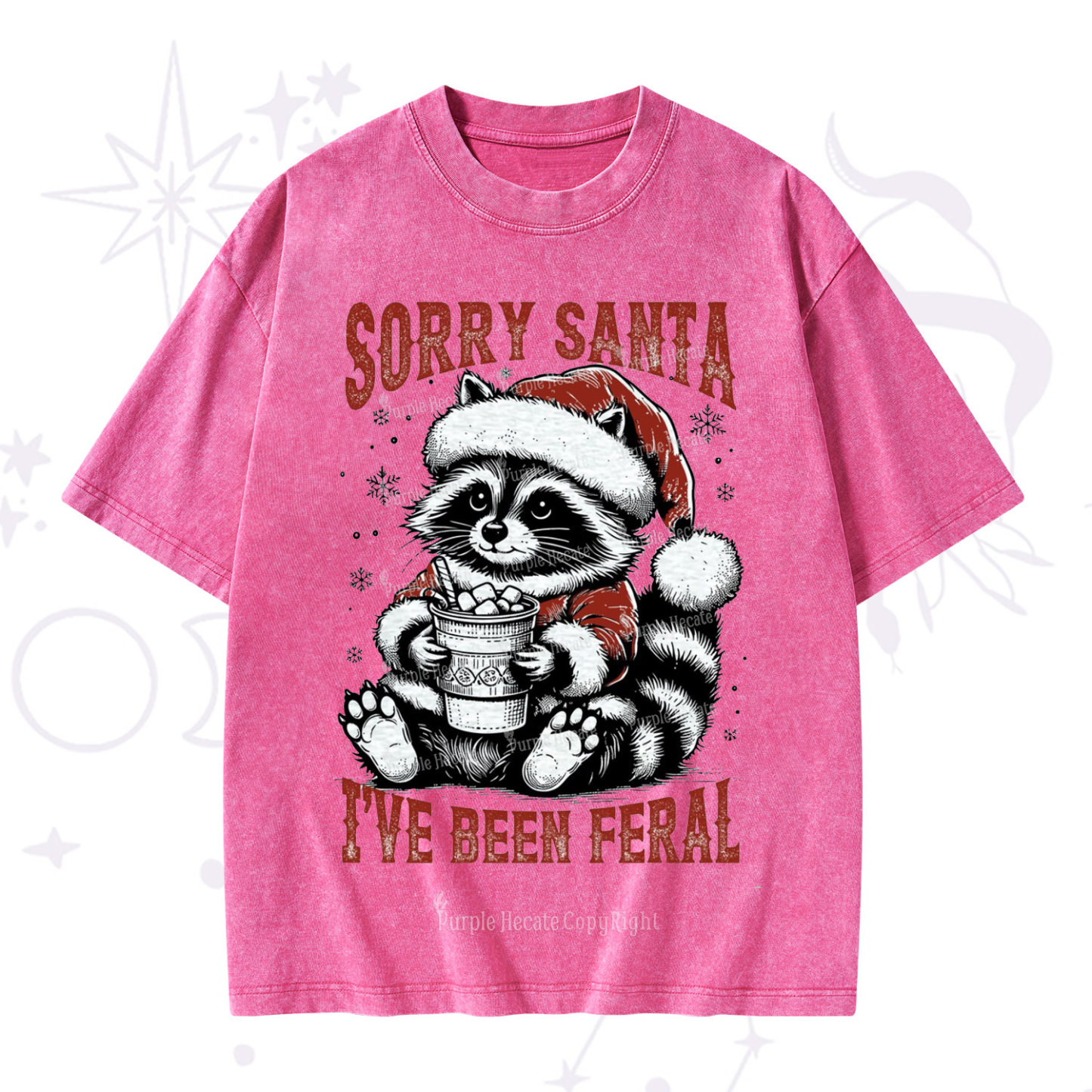 Purplehecate Sorry Santa I've Been Feral Christmas Washed T-Shirt