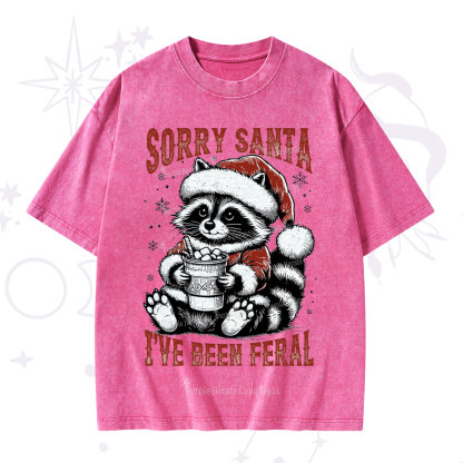 Purplehecate Sorry Santa I've Been Feral Christmas Washed T-Shirt