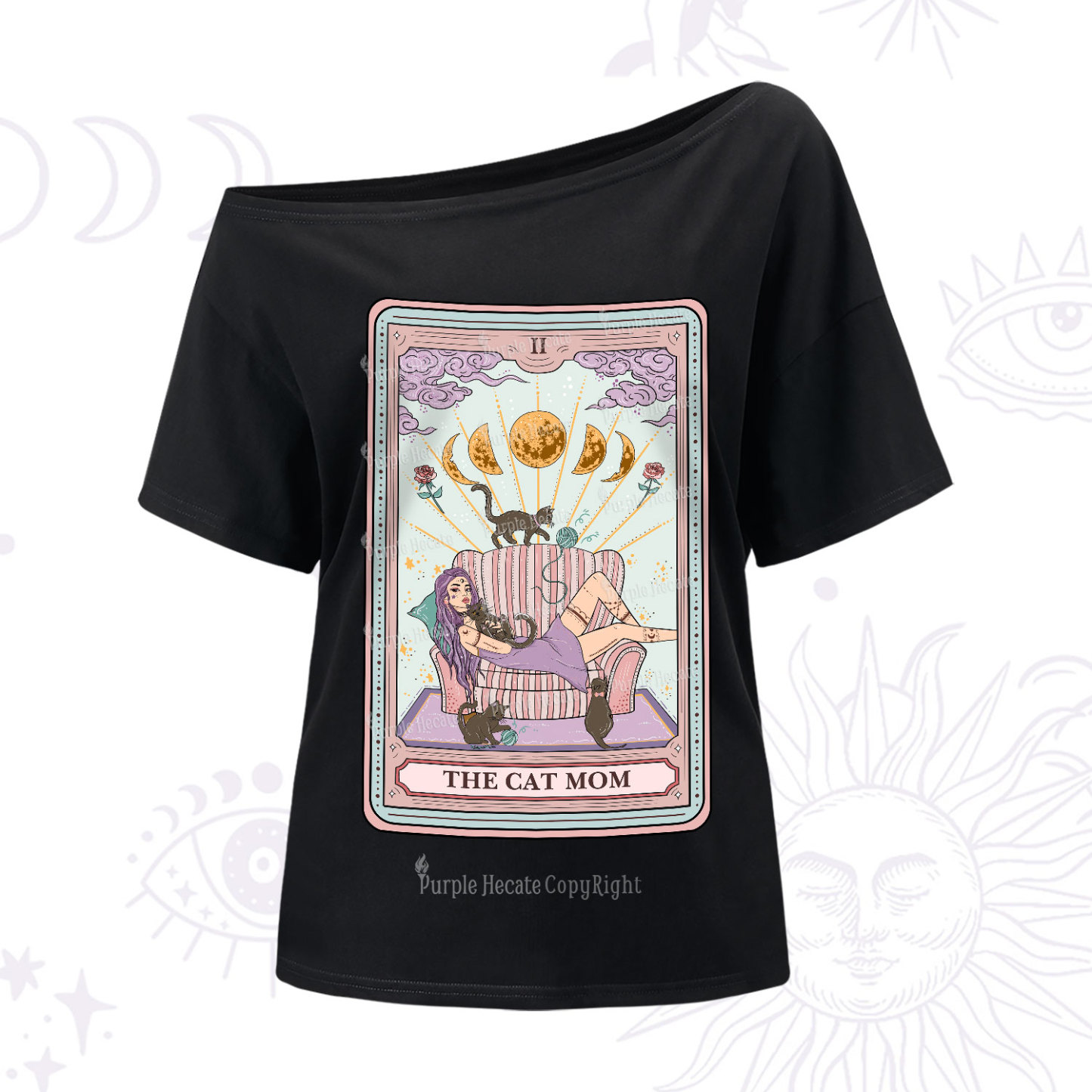 Purplehecate The Cat Mom Tarot One Shoulder T-Shir