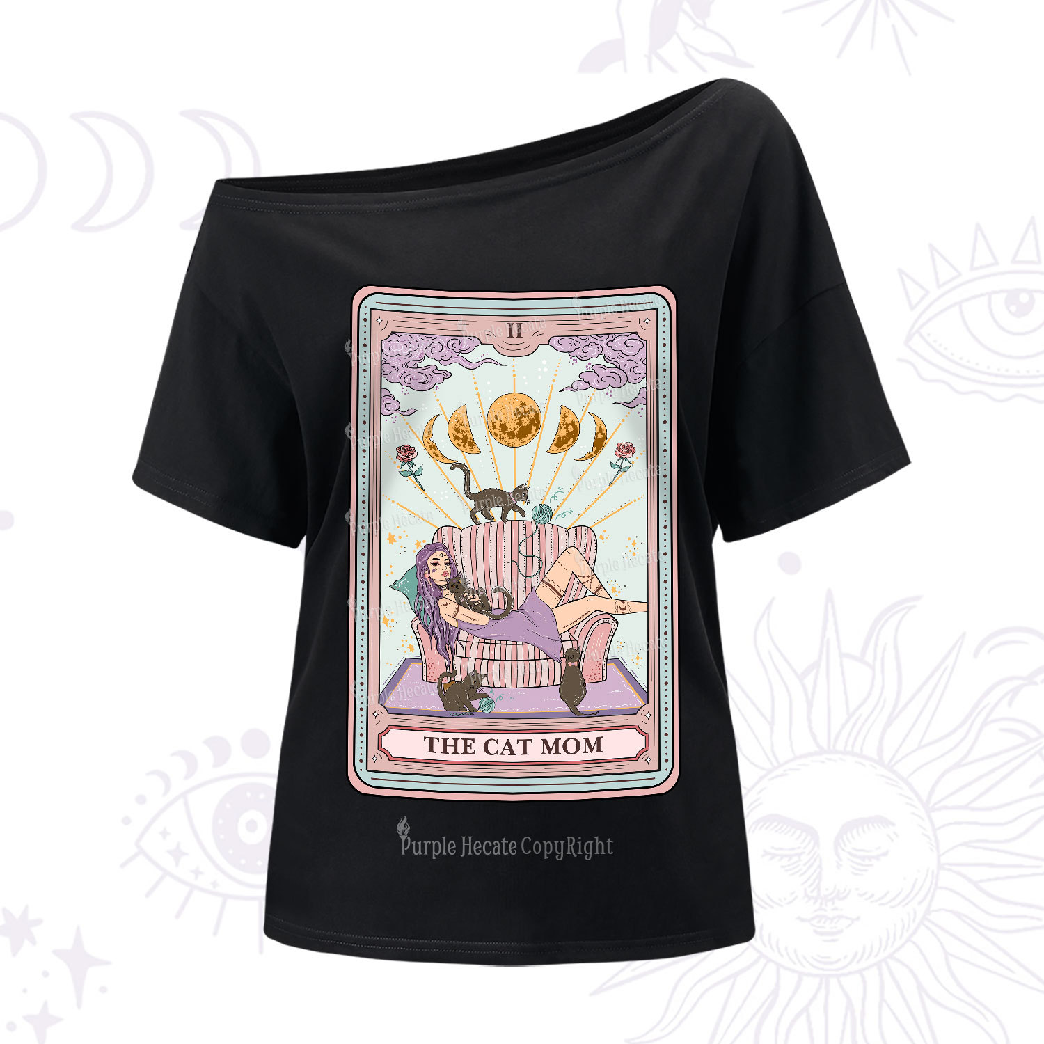 Purplehecate The Cat Mom Tarot One Shoulder T-Shir