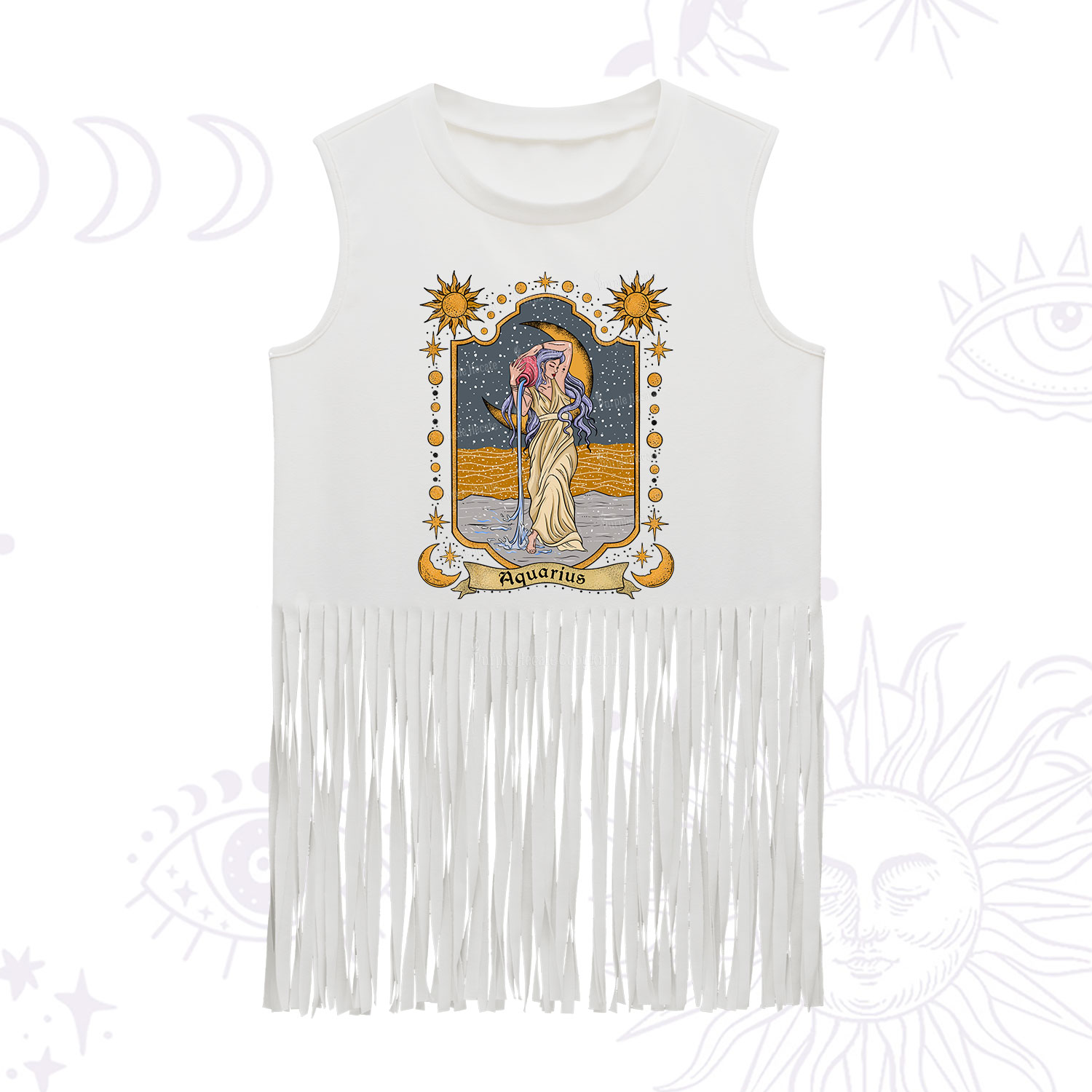 Purplehecate Aquarius Zodiac Fringe Tank Top