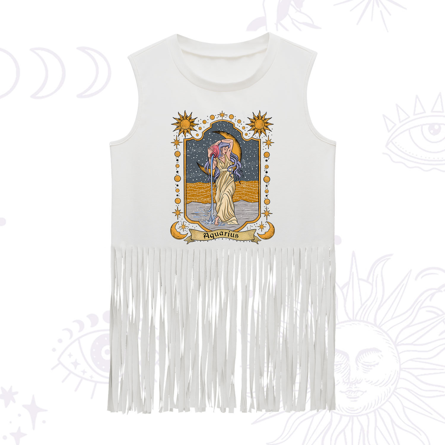 Purplehecate Aquarius Zodiac Fringe Tank Top