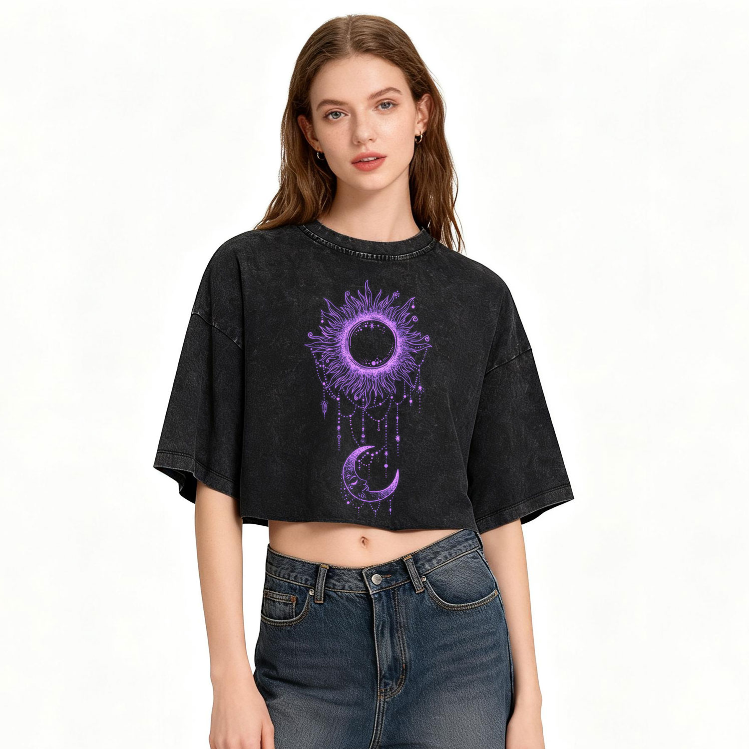 Purplehecate Radiance Of Sun And Moon Washed Cropped T-Shirt