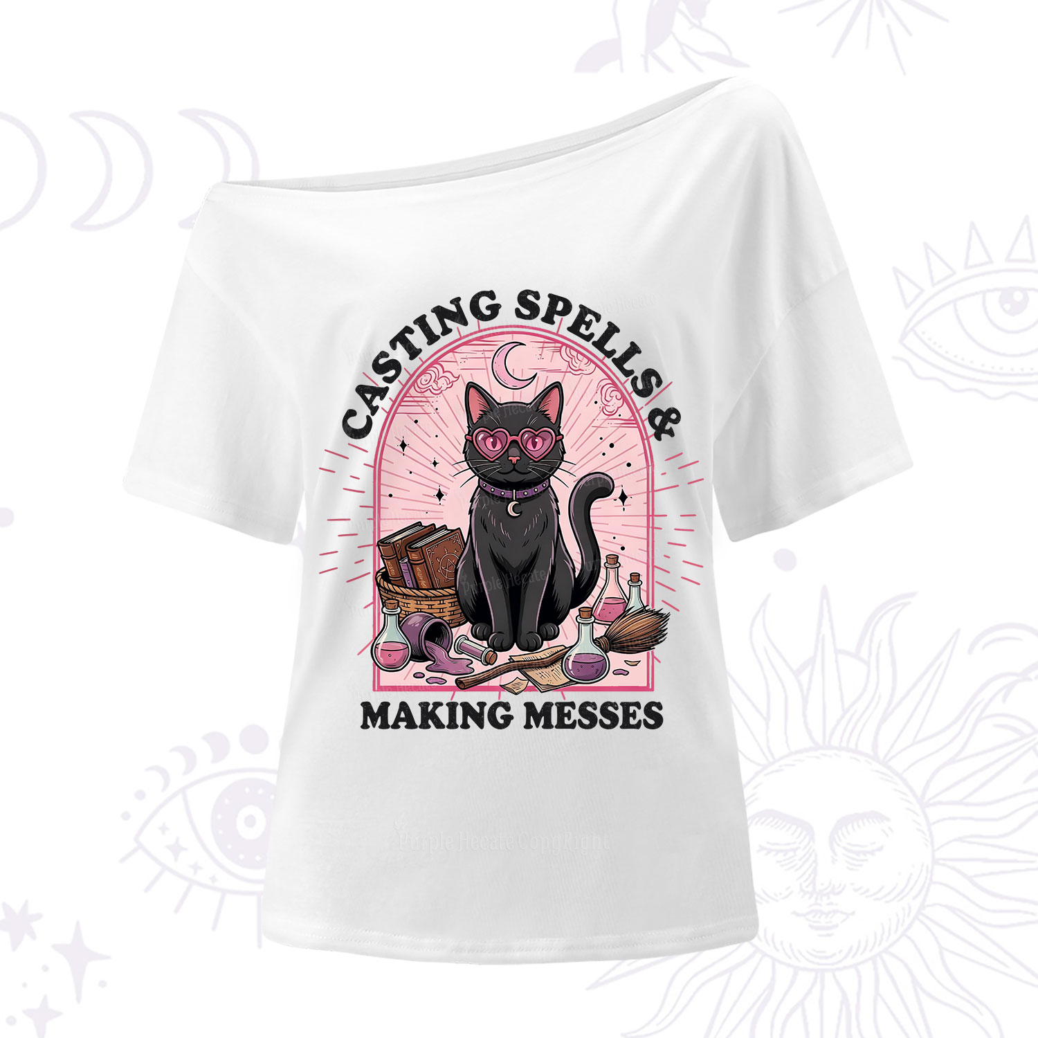 Purplehecate Casting Spells Making Messes Cat One Shoulder T-Shirt