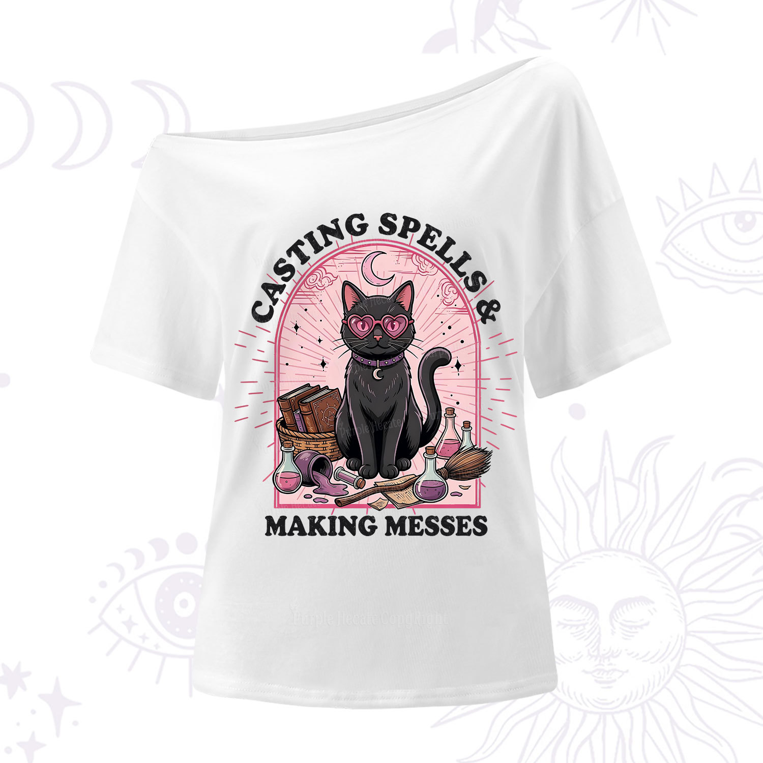 Purplehecate Casting Spells Making Messes Cat One Shoulder T-Shirt