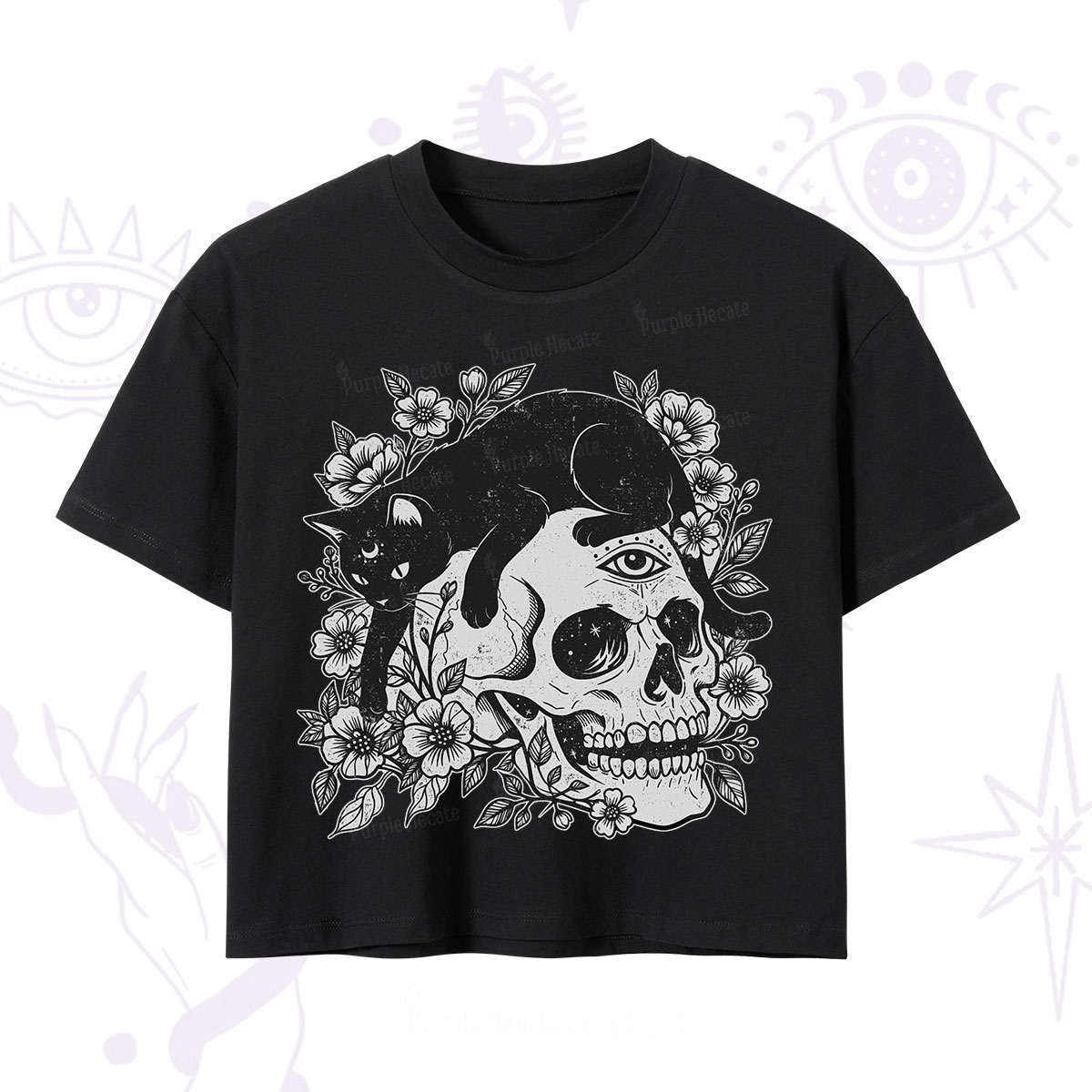 Purplehecate Black Cats In A Skull Crop T-Shirt