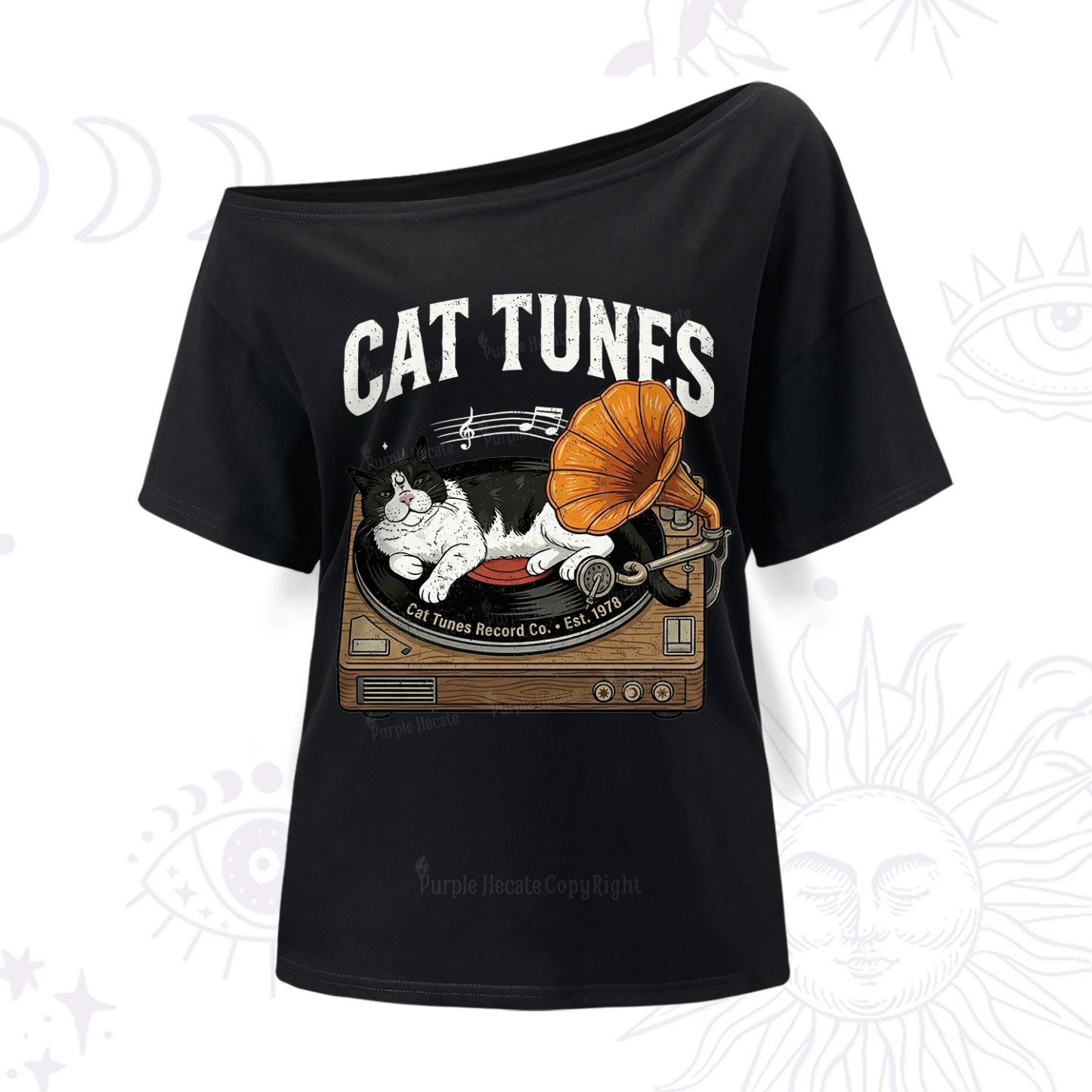 Purplehecate Cat Tunes One Shoulder T-Shir
