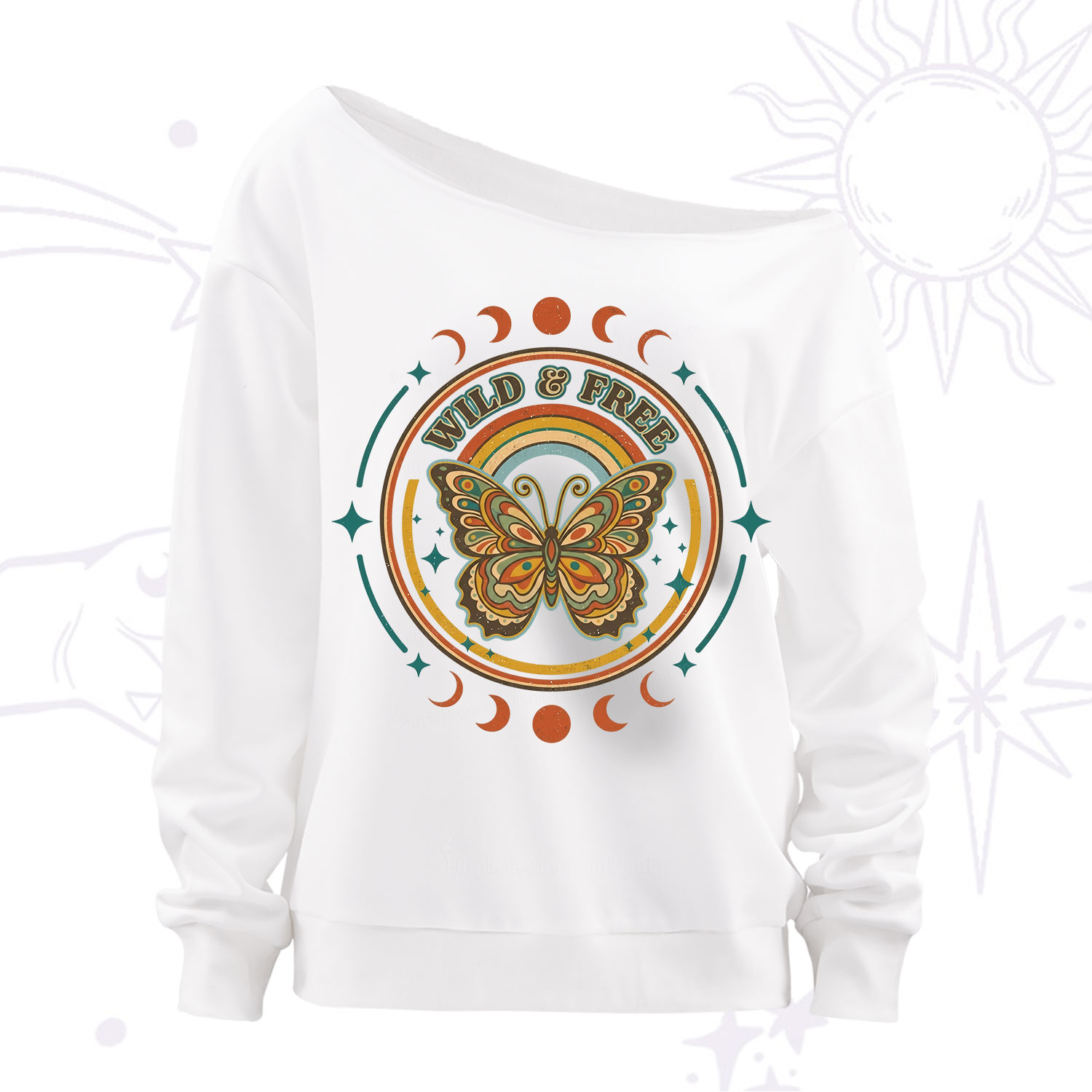 Purplehecate Wild And Free Butterfly Off The Shoulder Sweatshirt