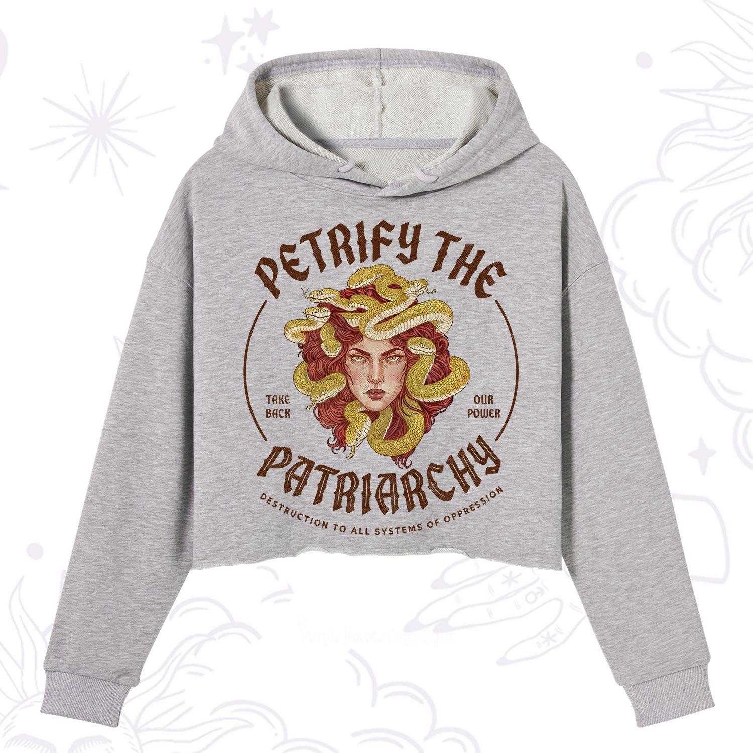 Purplehecate Petrify Patriarchy Medusa Crop Hoodie