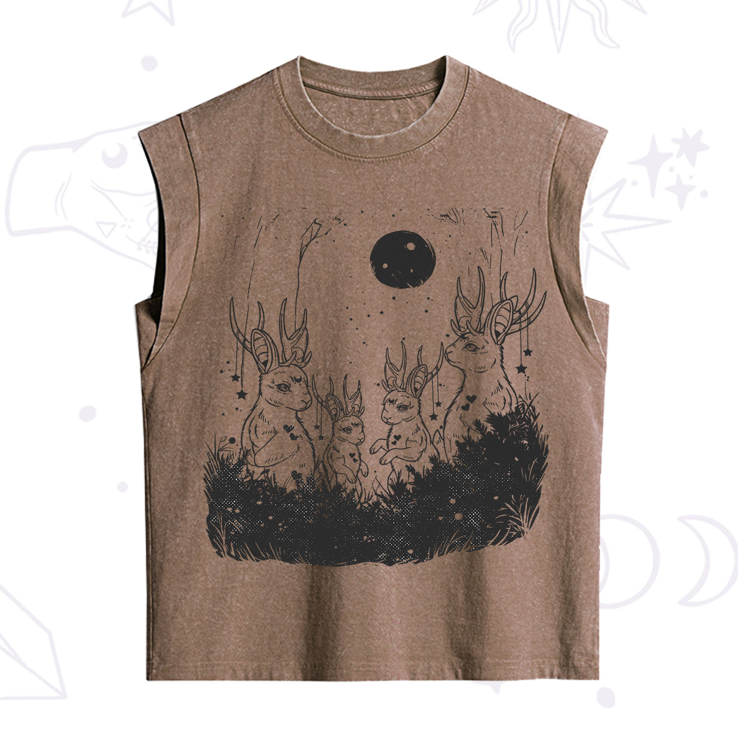 Purplehecate Moonlit Antler Bunny Vintage Washed Tank