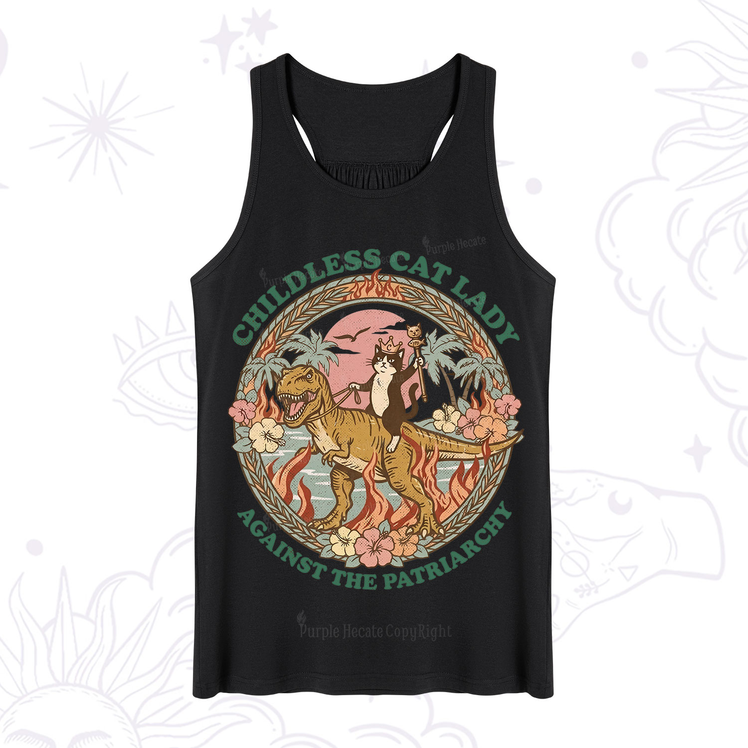 Purplehecate Childless Cat Lady Burn the Patriarchy Tank