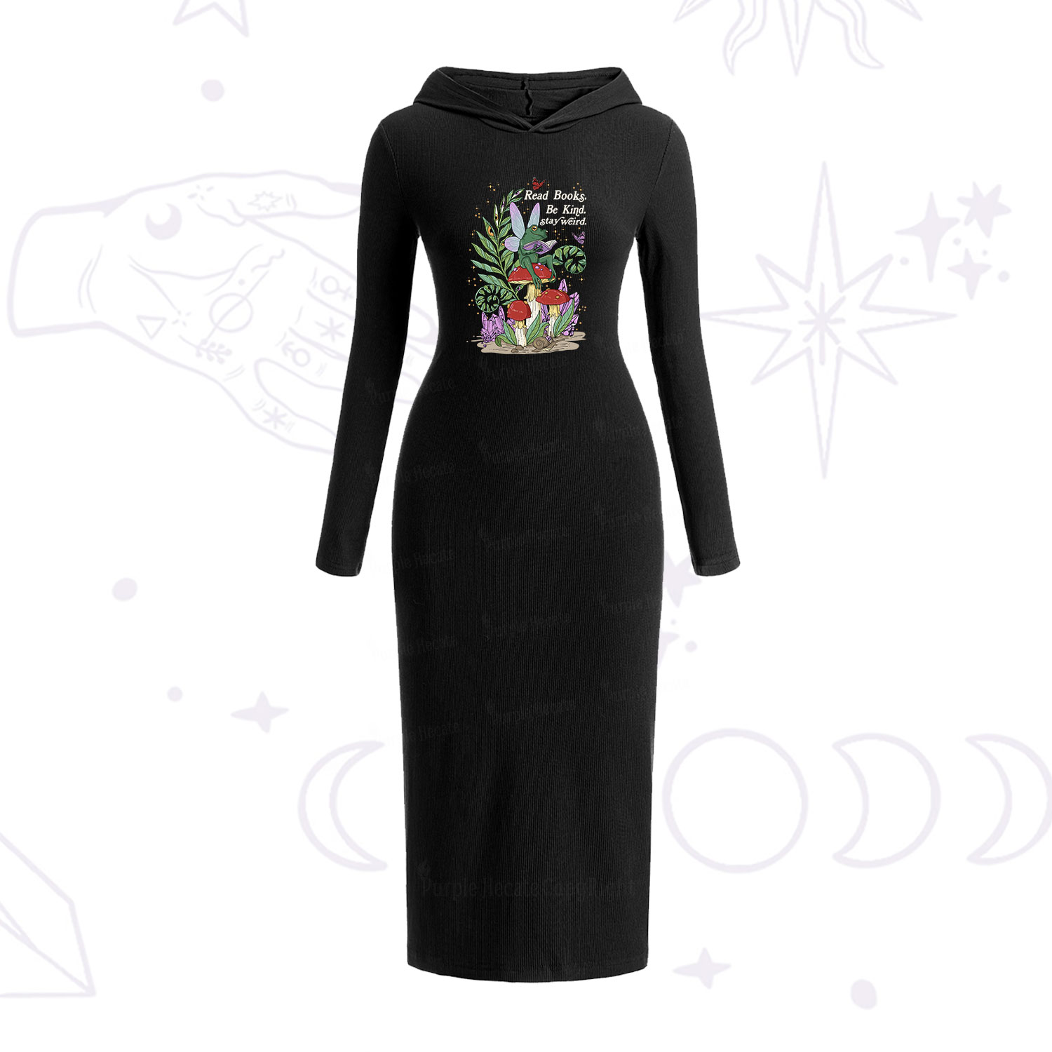Purplehecate Read Books Be Kind Stay Weird Hooded Knit Dress