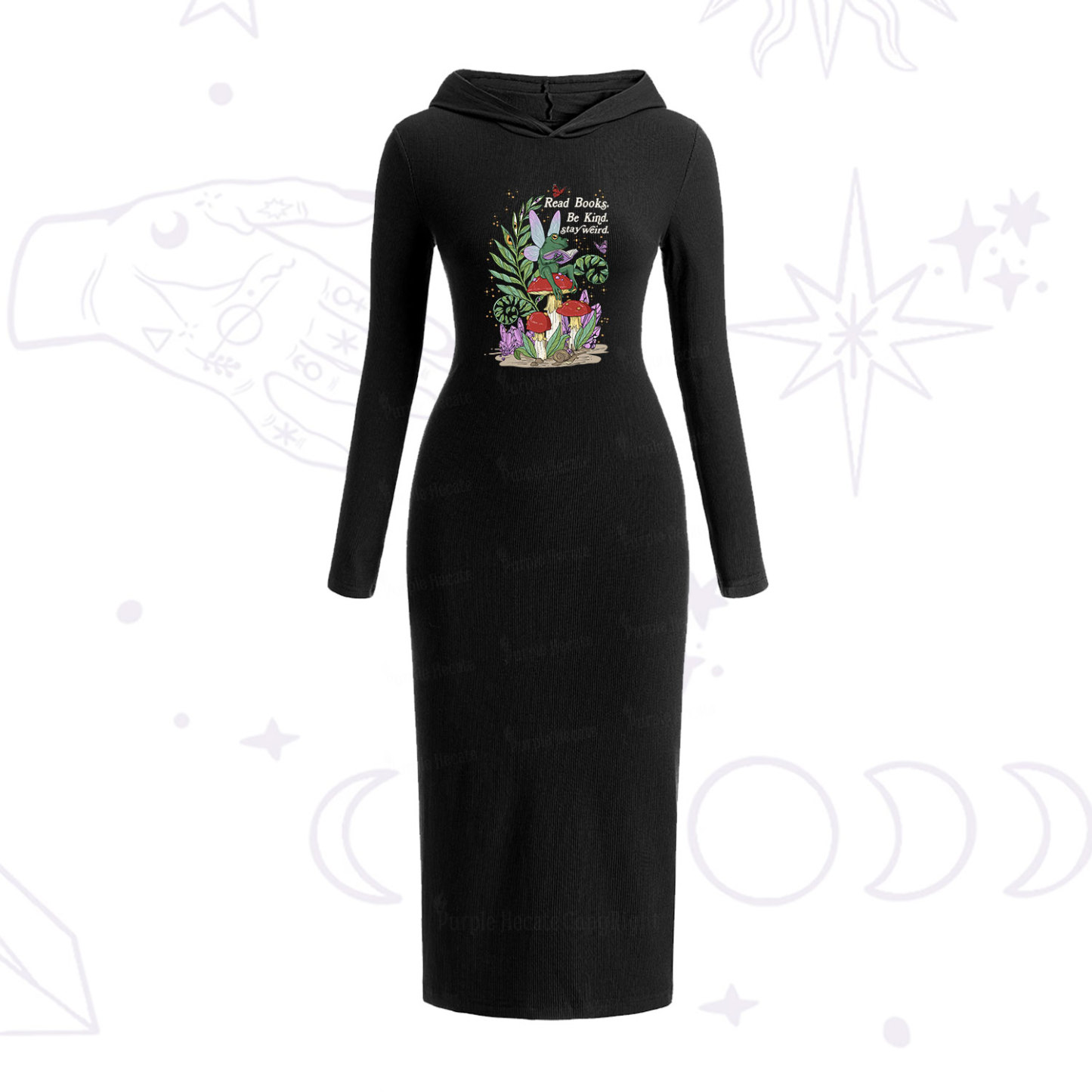 Purplehecate Read Books Be Kind Stay Weird Hooded Knit Dress