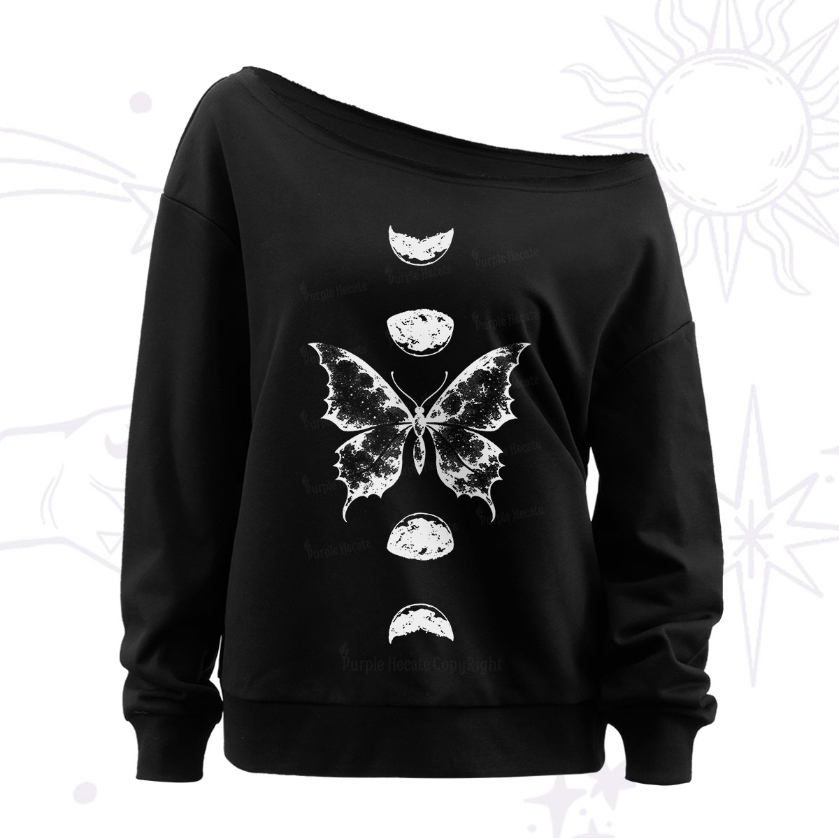 Purplehecate Lunar Butterfly Phases Off The Shoulder Sweatshirt