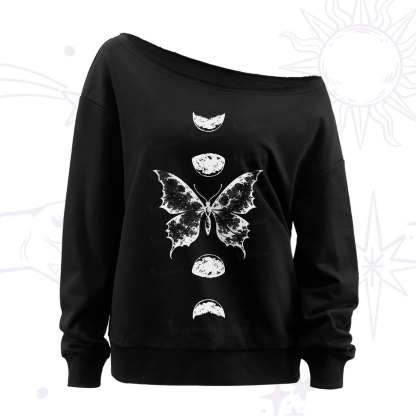 Purplehecate Lunar Butterfly Phases Off The Shoulder Sweatshirt