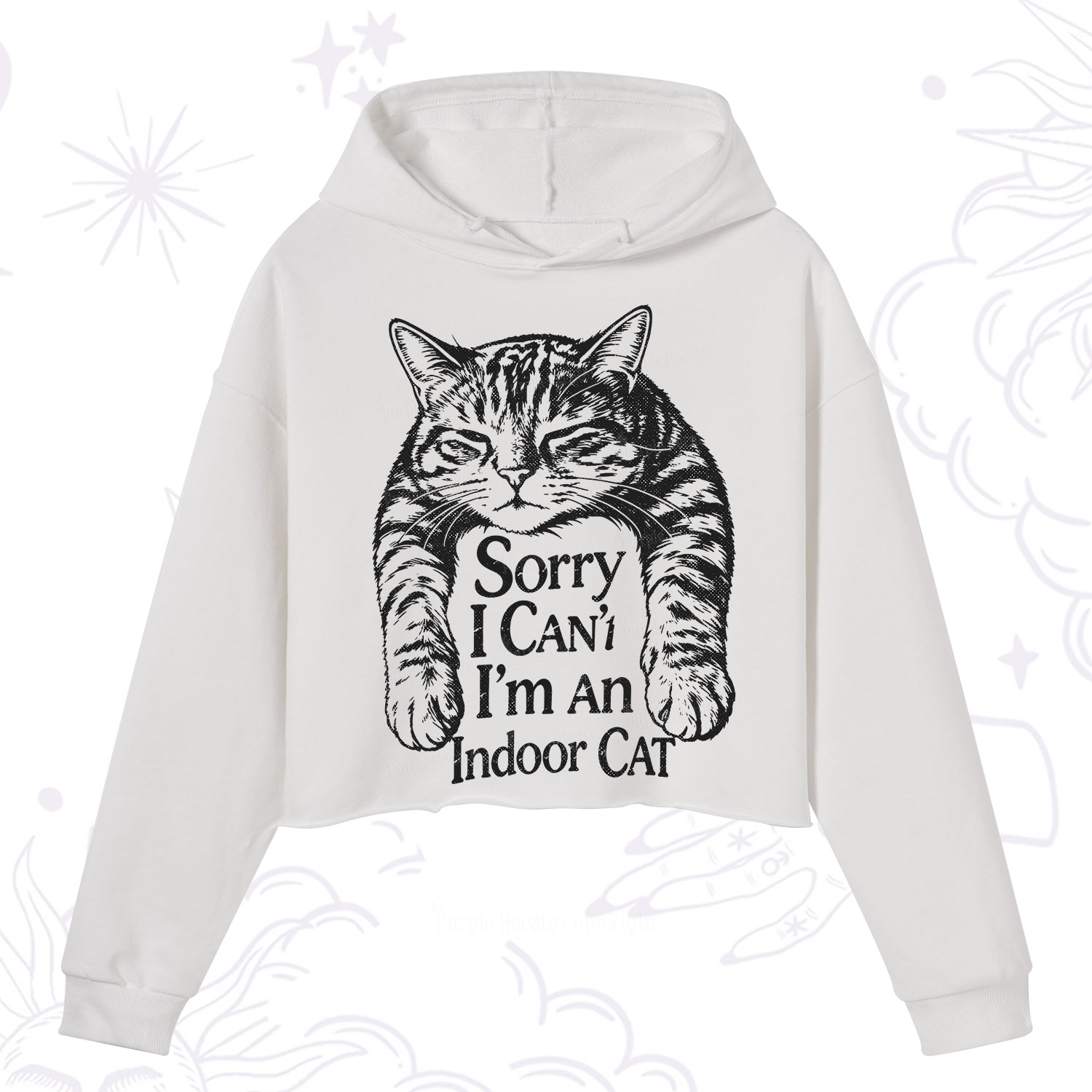 Purplehecate Sorry I Can't Go I'm an Indoor Cat Crop Hoodie