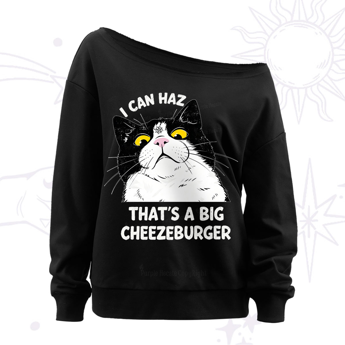 Purplehecate I Can Haz That's A Big Cheezeburger Off The Shoulder Sweatshirt