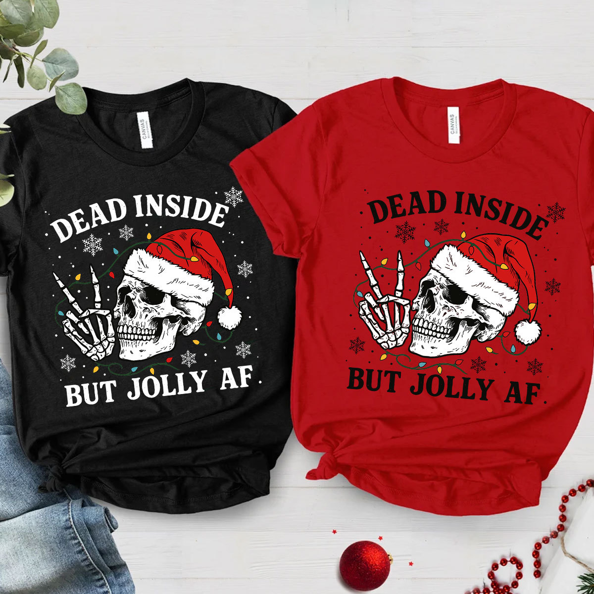Purplehecate Dead Inside But Jolly AF Christmas Family Matching T-Shirts
