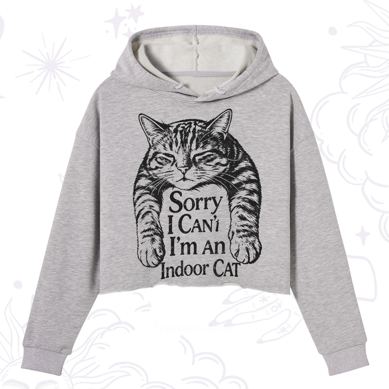 Purplehecate Sorry I Can't Go I'm an Indoor Cat Crop Hoodie