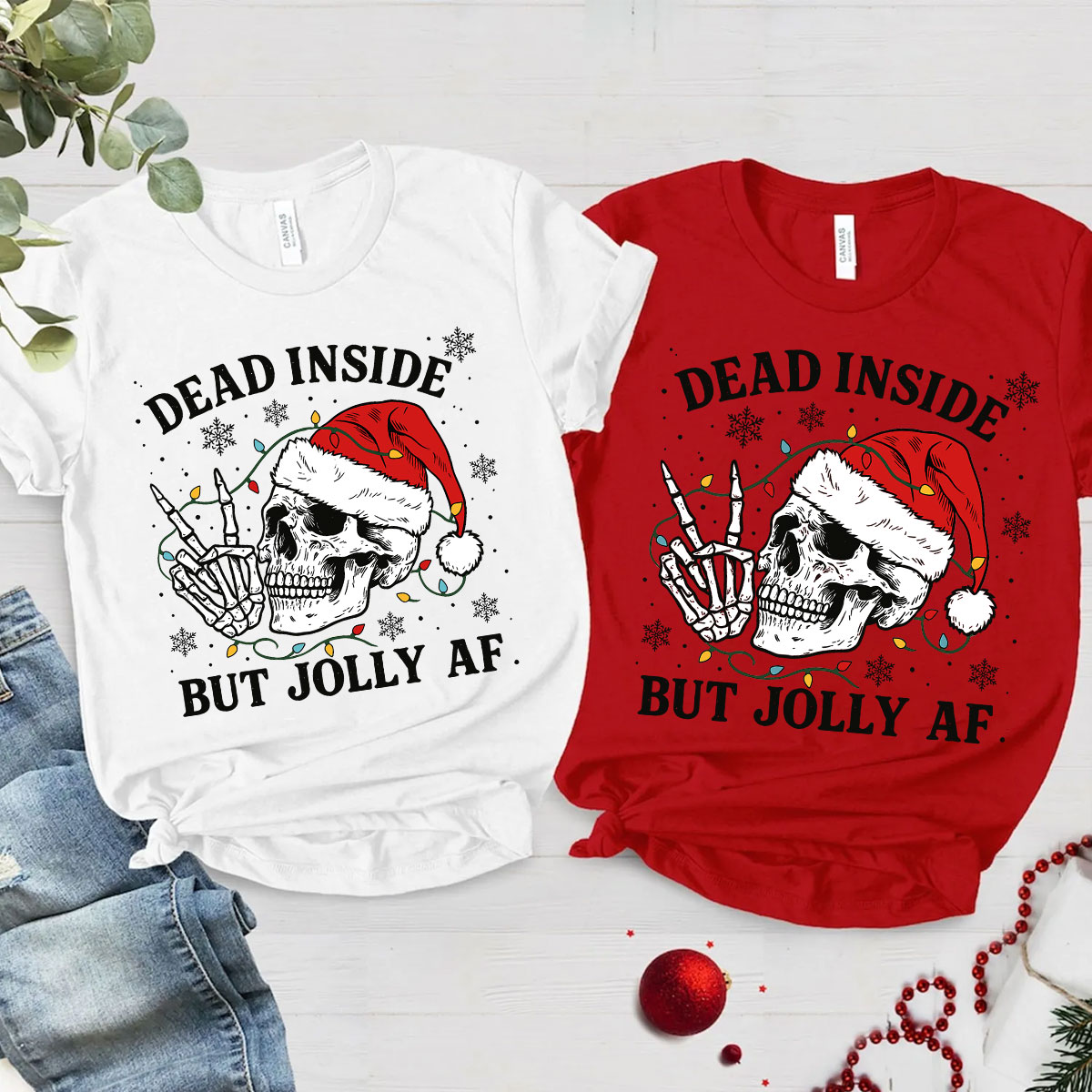 Purplehecate Dead Inside But Jolly AF Christmas Family Matching T-Shirts