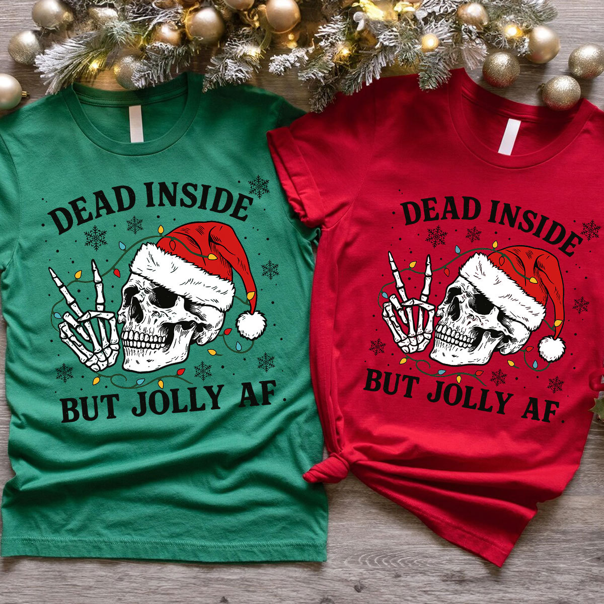 Purplehecate Dead Inside But Jolly AF Christmas Family Matching T-Shirts