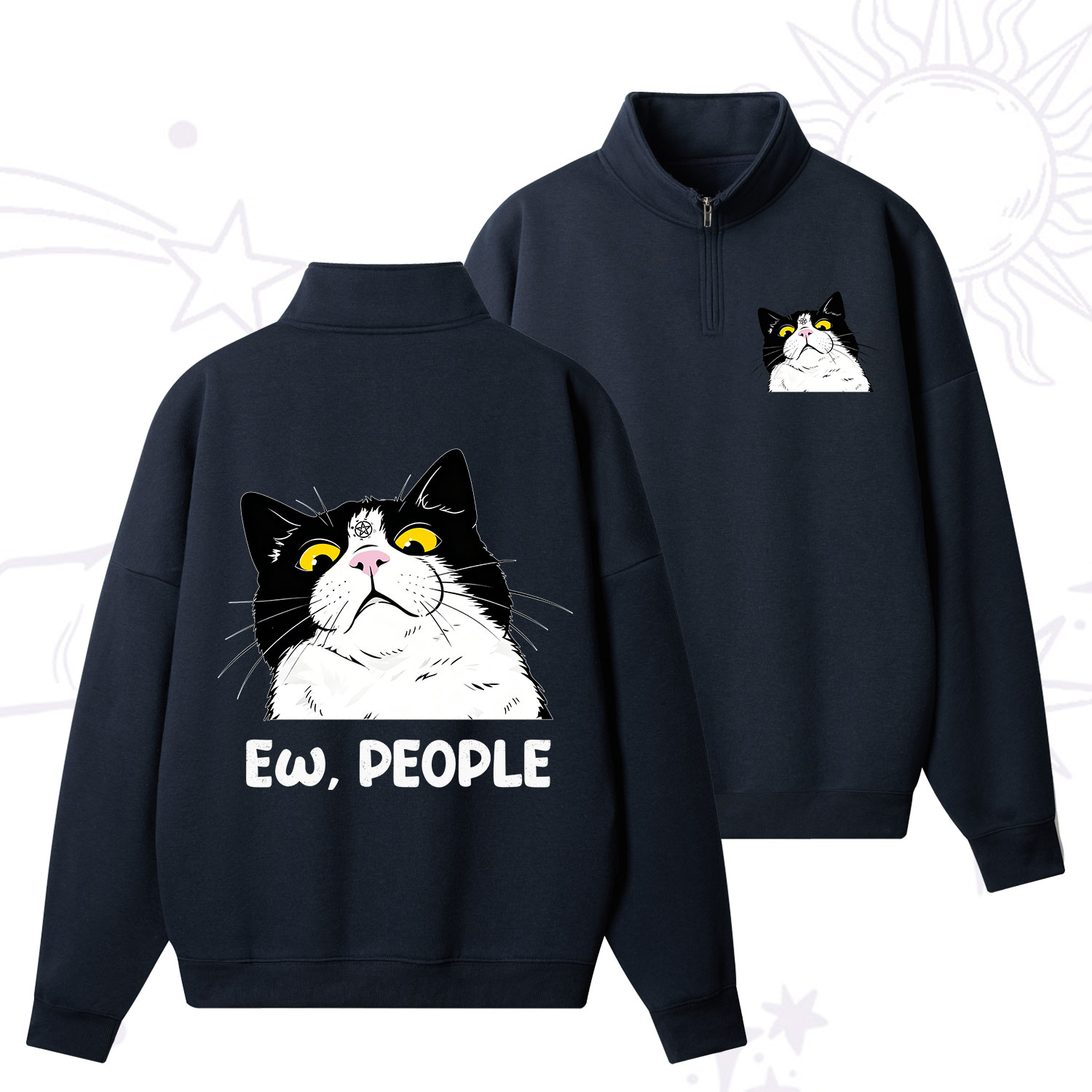 Purplehecate Ew People Cat Zip Fleece Sweatshirt