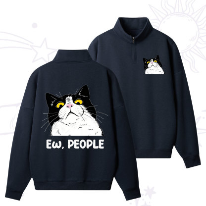 Purplehecate Ew People Cat Zip Fleece Sweatshirt