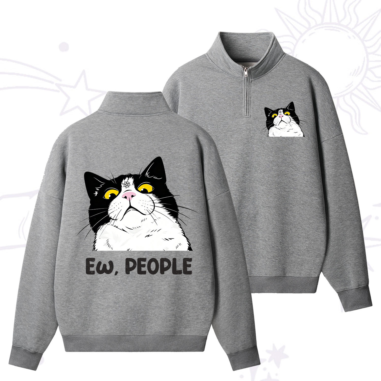 Purplehecate Ew People Cat Zip Fleece Sweatshirt