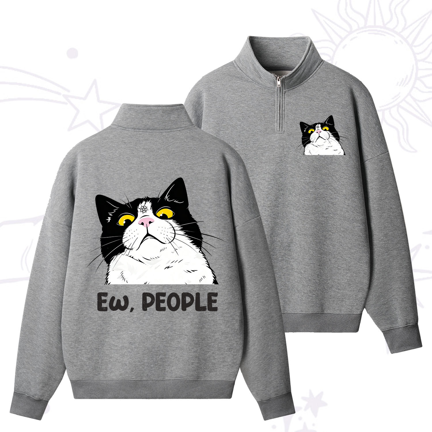 Purplehecate Ew People Cat Zip Fleece Sweatshirt
