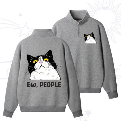 Purplehecate Ew People Cat Zip Fleece Sweatshirt