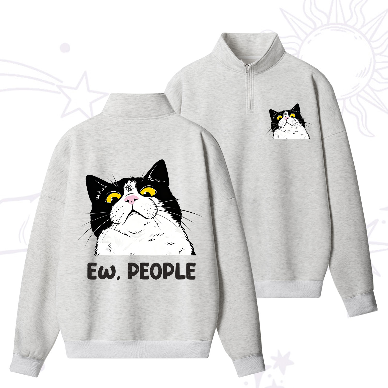 Purplehecate Ew People Cat Zip Fleece Sweatshirt