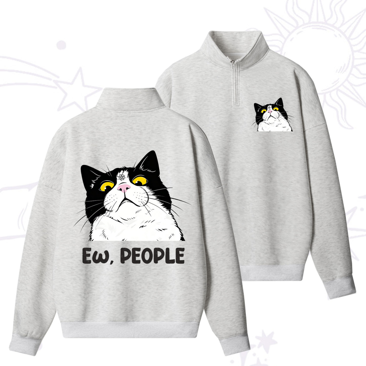 Purplehecate Ew People Cat Zip Fleece Sweatshirt