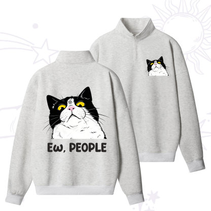 Purplehecate Ew People Cat Zip Fleece Sweatshirt
