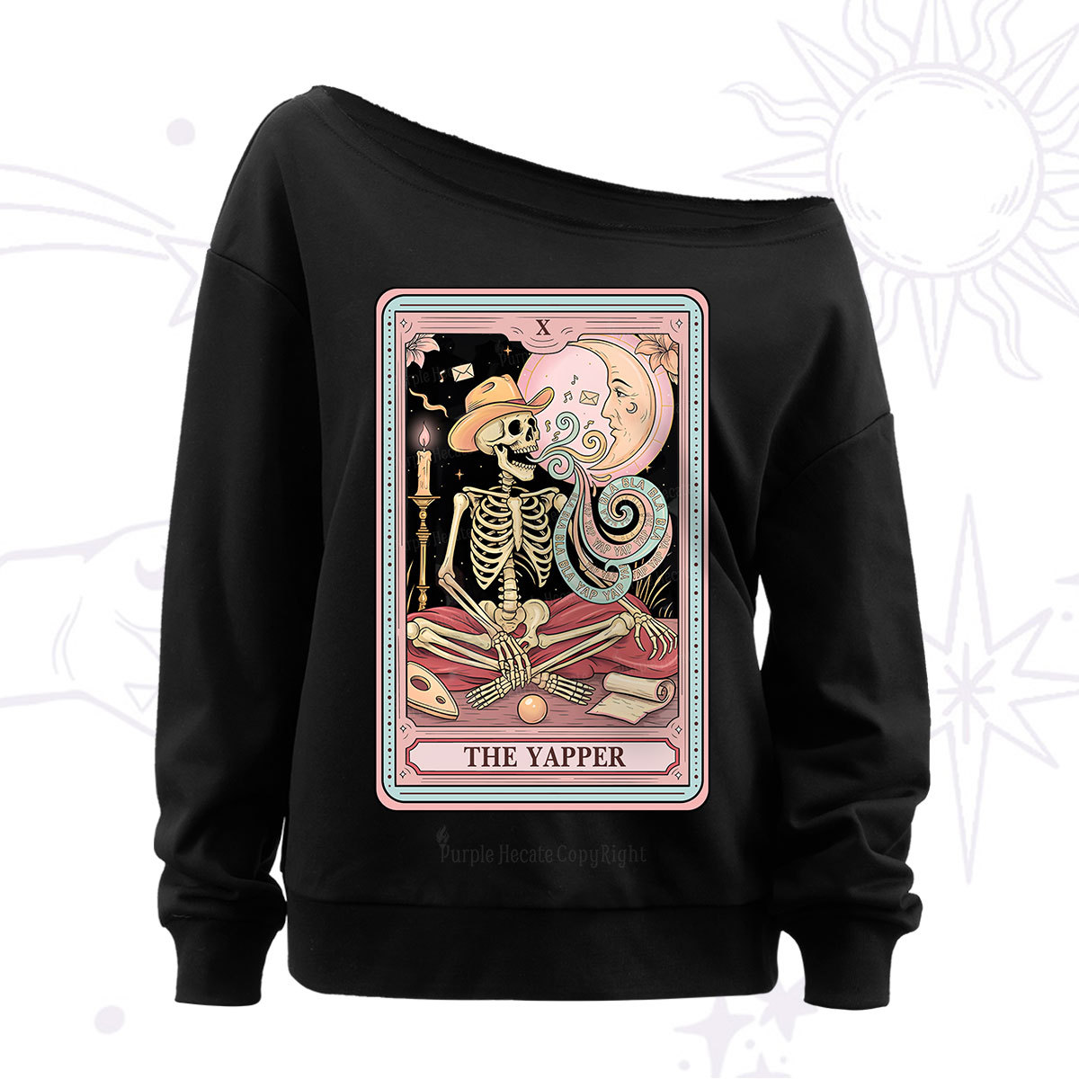 Purplehecate The Skeleton Yapper Tarot Off The Shoulder Sweat