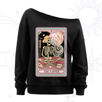 Purplehecate The Skeleton Yapper Tarot Off The Shoulder Sweatshirt