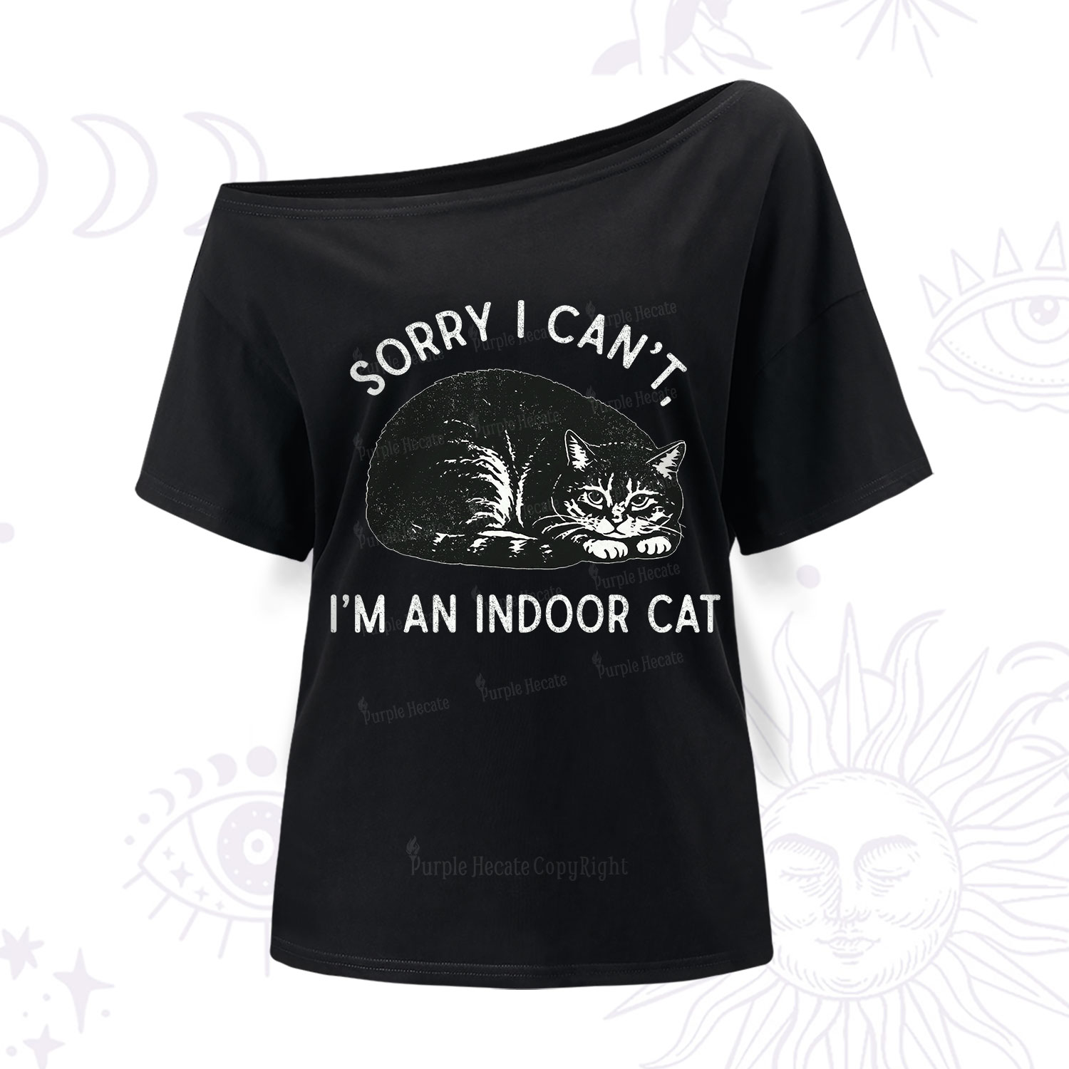 Purplehecate Sorry I Can't I'm an Indoor Cat One Shoulder T-Shirt