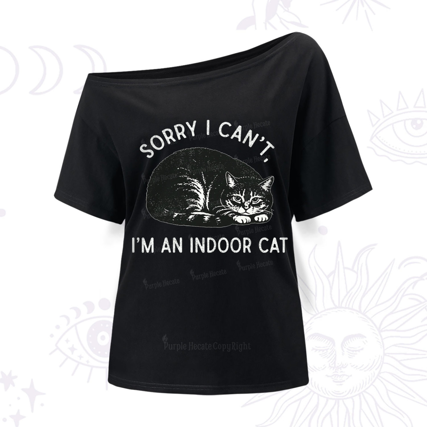 Purplehecate Sorry I Can't I'm an Indoor Cat One Shoulder T-Shir